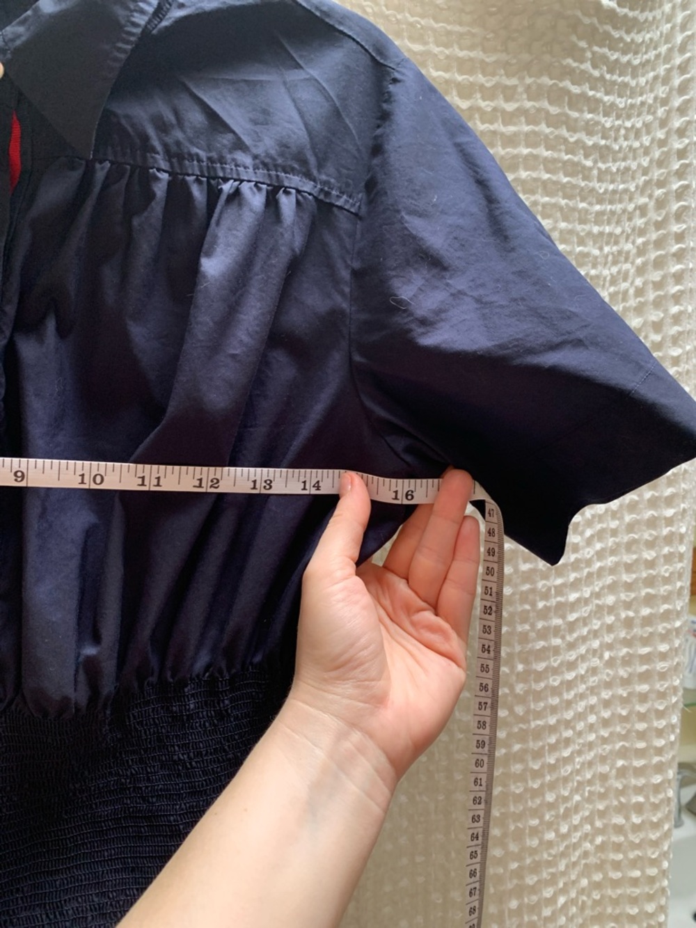 Tommy Hilfiger Navy Short-Sleeve Midi Shirtdress with Smocked Waist Sz 6 - Picture 8 of 10